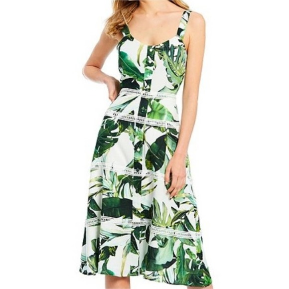 Gianni Bini Monica Palm Print A Line Midi Dress 4 - Picture 2 of 7